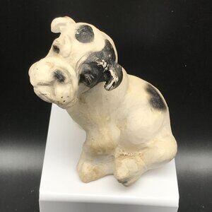 Vintage Jan Allan Chalkware Bulldog, White with Black Markings, Puppy Lovers